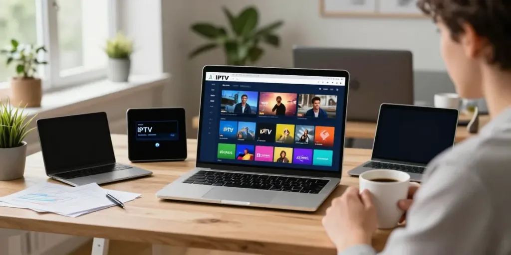 Testing IPTV streams in a modern home office setup.